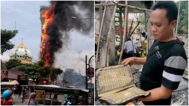 Al Quran Ditemukan Utuh usai Kebakaran Menara Masjid Agung Bojonegoro