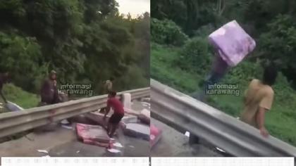 Viral Warga Jarah Kasur di TKP Kecelakaan Tol Cipularang, Netizen: This is Indonesia!