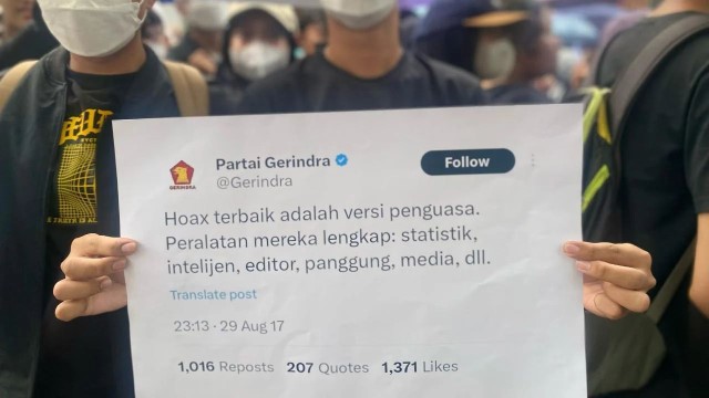 Kembali Viral Unggahan Gerindra ‘Hoax Terbaik Adalah Versi Penguasa’