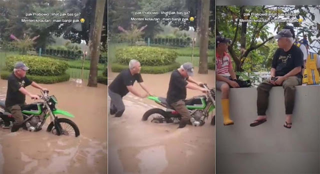 Viral Kepala IKN Basuki Hadimuljono Asyik Motoran Terjang Banjir, Endingnya Didorong