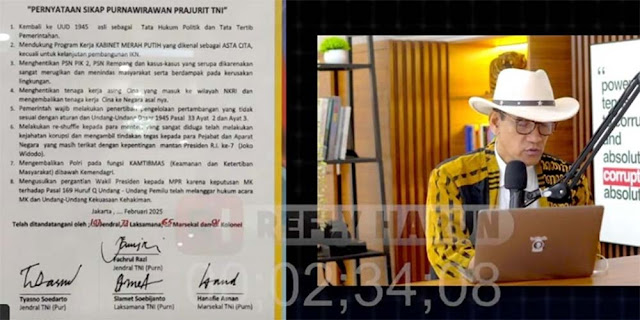 Forum Purnawirawan TNI Tuntut Kembali ke UUD 1945 Asli Hingga Copot Gibran
