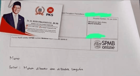 Viral Memo Anggota Dewan F-PKS Banten Diduga Titipkan Siswa di SPMB