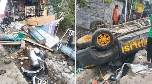 Diduga Mabuk, Mobil Dinas Polisi Tabrak Warga dan Kios di Dompu NTB