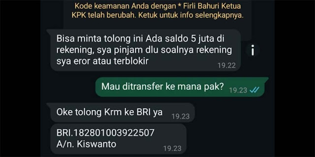 Nomor WhatsApp Firli Bahuri Diretas, Pinjam Duit Rp 5 Juta