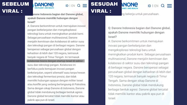 Danone Indonesia Diduga Hilangkan Jejak Afiliasi dengan Israel dari Situs Resmi