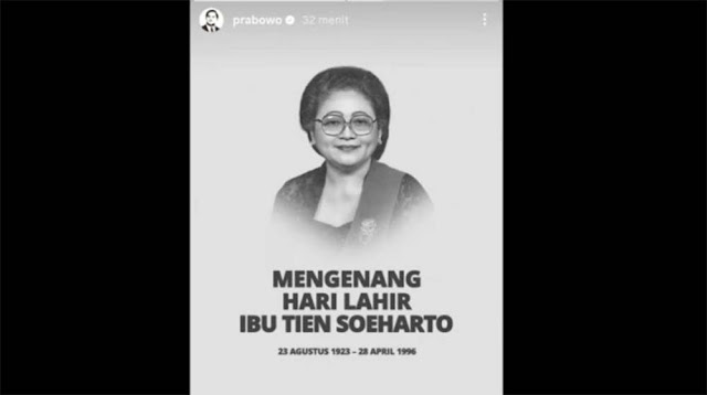 Prabowo Mendadak Unggah Foto Mendiang Tien Soeharto, Ada Apa?