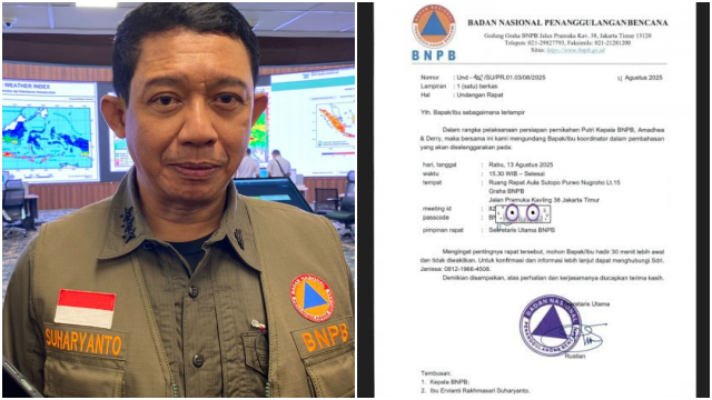 BNPB Tak Mintaa Maaf atas Hebohnya Surat Rapat Pernikahan Anak Letjen TNI Suharyanto Berkop Resmi