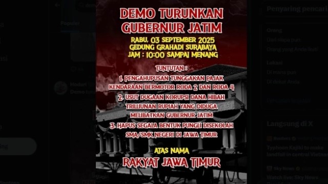 HEBOH! Rencana Demo 3 September Jatim, Tuntut Khofifah Jawab Soal Korupsi dan Pungli