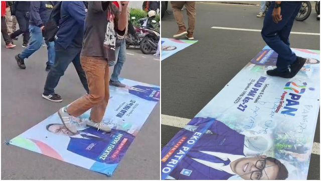 Massa Buruh Injak-Injak Foto Eko Patrio dan Zulhas: Ini yang Joget, Kalau Perlu Berakin!