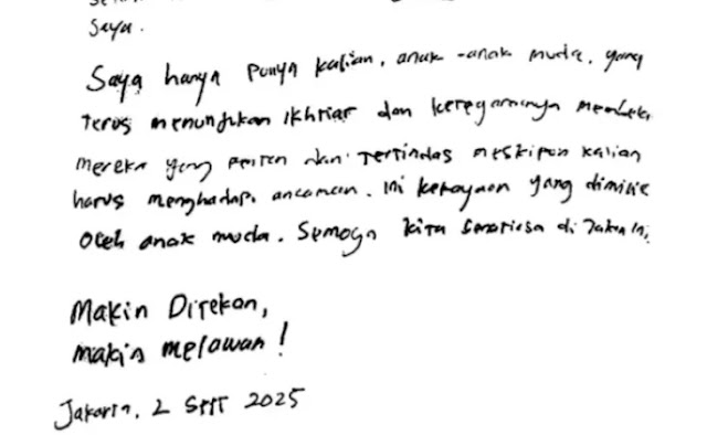 Delpedro Marhaen Tulis Surat untuk Pendukungnya: Tak Menyesal Ditangkap, Ungkap Alasan Jadi Tersangka