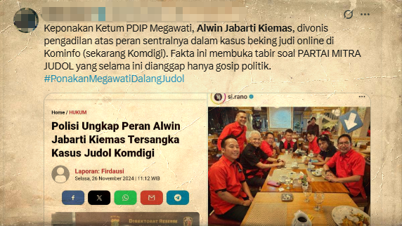 Megawati dan PDIP Diserang di X: Hastag Partai Mitra Judol dan Alwin Jabarti Kiemas Trending