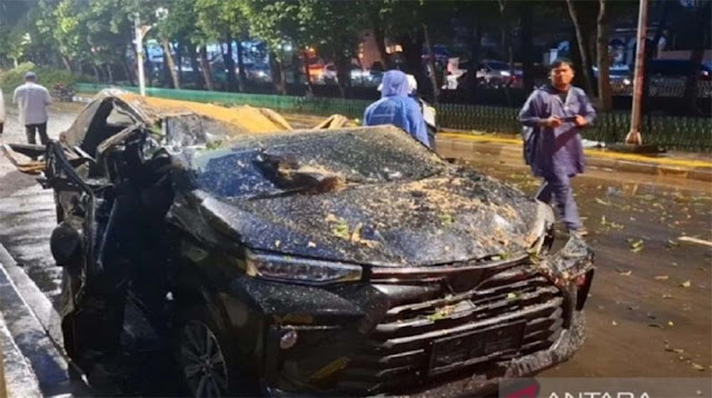 Pohon Tumbang di Darmawangsa Jaksel Tewaskan 1 Orang, Mobil Ringsek Terbakar