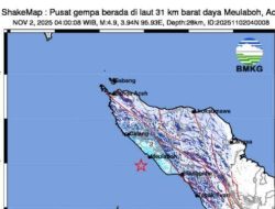 Gempa Magnitudo 4.9 Guncang Meulaboh Aceh, BMKG: Tidak Berpotensi Tsunami