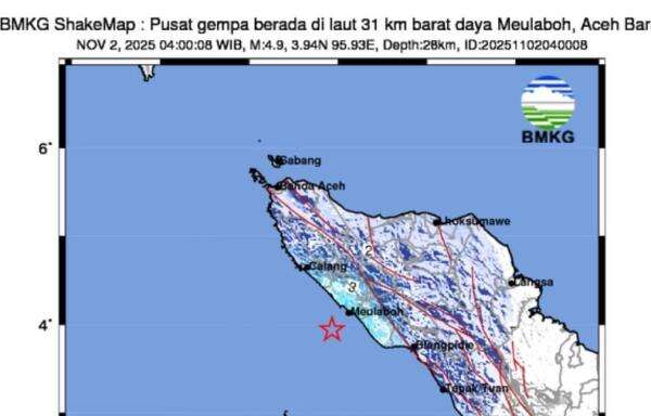 Gempa Magnitudo 4.9 Guncang Meulaboh Aceh, BMKG: Tidak Berpotensi Tsunami