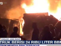 Truk Tangki BBM 24.000 Liter Terguling dan Terbakar di Cianjur, 2 Orang Luka-luka