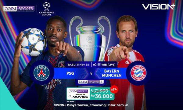 Jadwal & Link Live Streaming PSG vs Bayern Munchen 5 November 2025 di Vision+