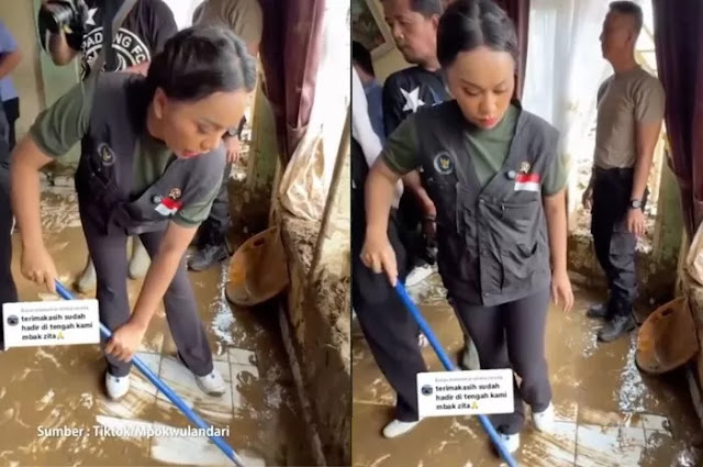 Viral Video Zita Anjani Bersihkan Rumah Korban Banjir, Dikritik Netizen Pencitraan?