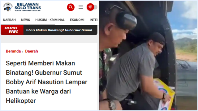 Bobby Nasution Tuai Kritik Netizen: Bantuan Mi Instan via Helikopter TNI ke Korban Tapteng