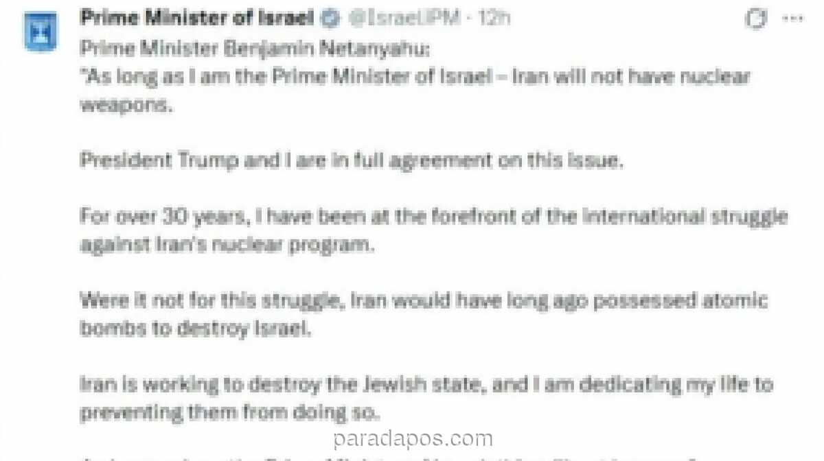 Netanyahu Tegaskan Iran Tak Akan Miliki Senjata Nuklir di Tengah Perundingan AS-Teheran