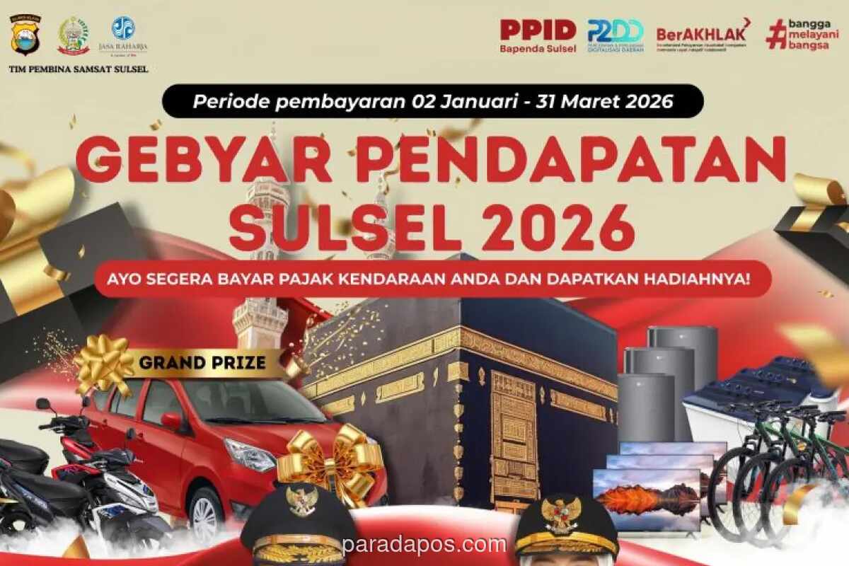 Pemprov Sulsel Bebaskan Denda dan Beri Diskon 50 Persen Pajak Kendaraan Mulai 1 Mei 2026