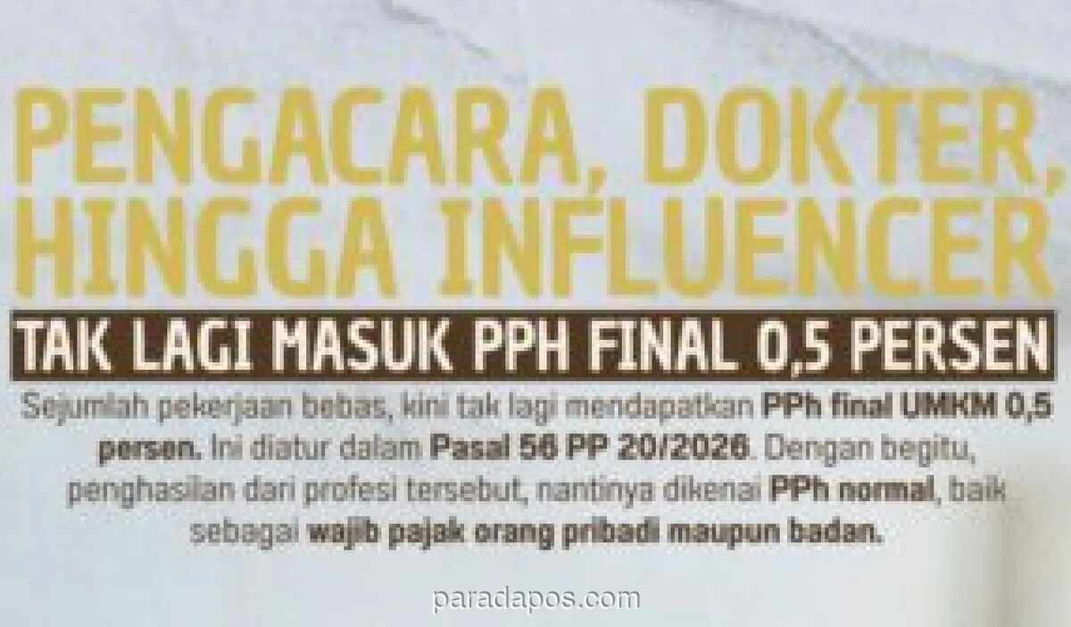 Mulai 2026, Pengacara, Dokter, hingga Influencer Tak Lagi Bisa Gunakan Tarif Pajak Final UMKM 0,5 Persen