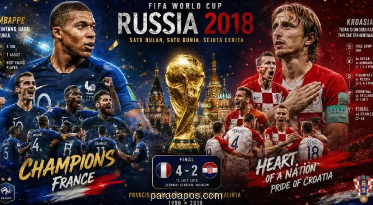 Kroasia Cetak Sejarah ke Final, Prancis Juara Piala Dunia 2018 Usai Kalahkan Perlawanan Dramatis